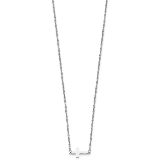 Sterling Silver Rhodium-plated Small Sideways Cross Necklace