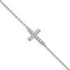 Sterling Silver Rhodium-plated CZ Sideways Cross w/1in Ext Bracelet