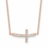 Sterling Silver Rose Gold-plated CZ Sideways Cross w/2in Ext Necklace