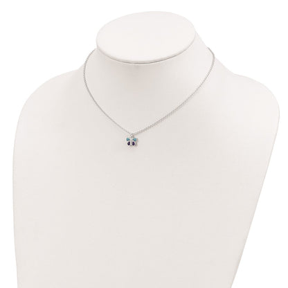 Sterling Silver Polished Blue & Purple Enameled Butterfly with 1.5inch Extension Children's Necklace