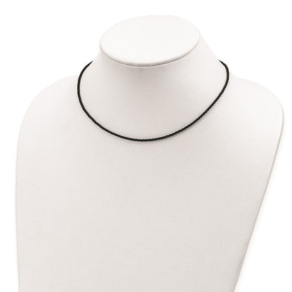 Sterling Silver 16 inch 2mm Black Twisted Rubber Necklace