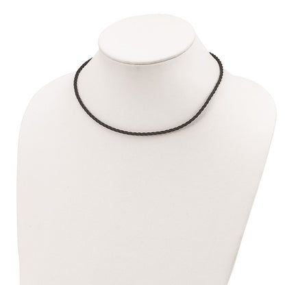 Sterling Silver 16 inch 3mm Black Twisted Rubber Necklace
