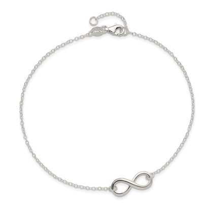 Sterling Silver Infinity 9 inch Plus 1 inch Extender - Total 10 inch Anklet