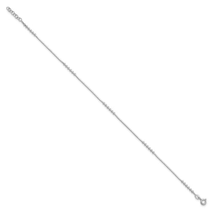 Sterling Silver Rhodium-plated Beaded 10 inch Plus 0.5 inch extender - Total 10.5 inch Anklet