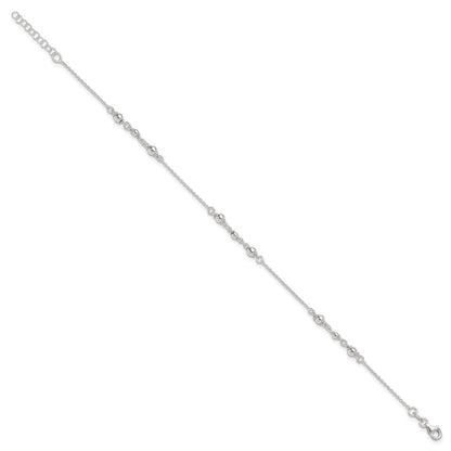 Sterling Silver Beaded 9 inch Plus 1 inch Extender - Total 10 inch Anklet