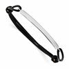 Sterling Silver Rhodium-plated ID Plate w/Black Leather Adjustable Bracelet