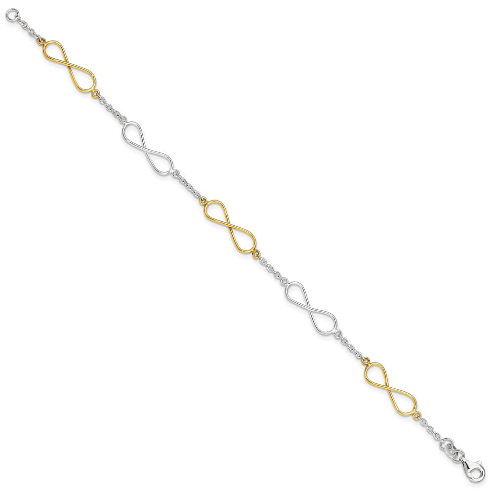 Sterling Silver Polished Flash Gold Infinity Symbol Bracelet
