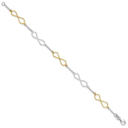 Sterling Silver Polished Flash Gold Infinity Symbol Bracelet