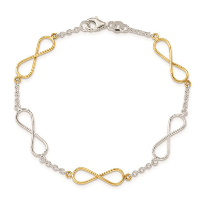 Sterling Silver Polished Flash Gold Infinity Symbol Bracelet