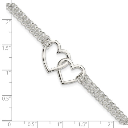 Sterling Silver Polished 3-strand w/.5in. Ext. Heart Bracelet