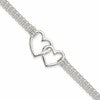 Sterling Silver Polished 3-strand w/.5in. Ext. Heart Bracelet