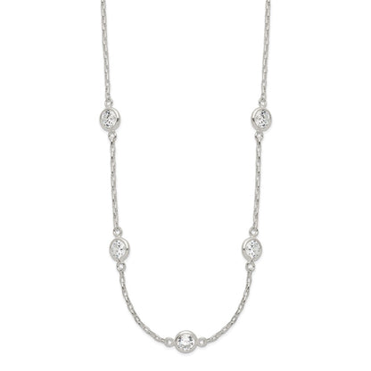 Sterling Silver Polished 5-Station CZ Necklace
