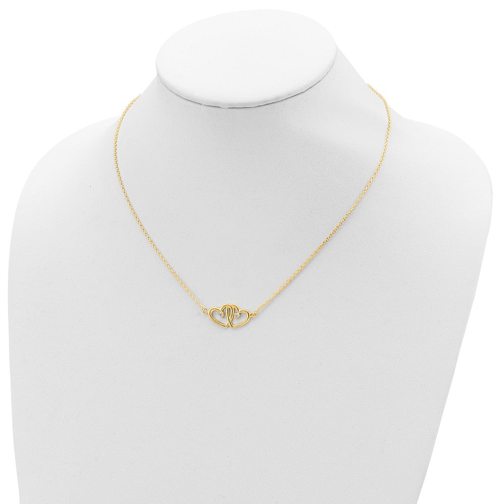 Affordable Expressions Sterling Silver Gold-tone Polished Two Hearts CZ 18 Inch Necklace
