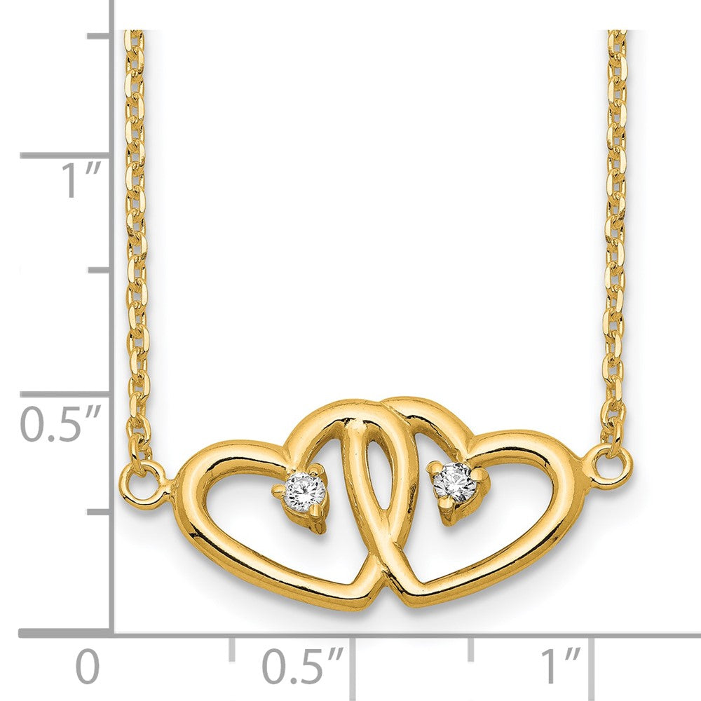 Affordable Expressions Sterling Silver Gold-tone Polished Two Hearts CZ 18 Inch Necklace