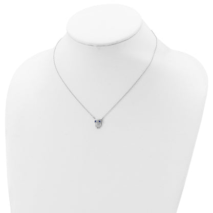 Sterling Silver RH-pltd Blue Glass Stone Owl 2in ext Necklace