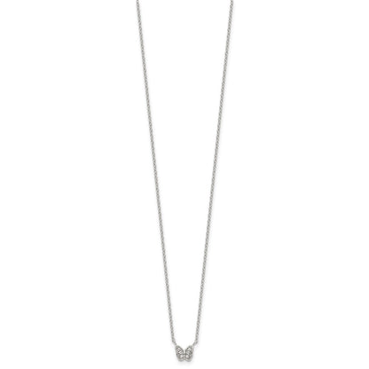 Sterling Silver Rhodium-plated Polished CZ Butterfly 16 Inch Necklace with 2 Inch extension