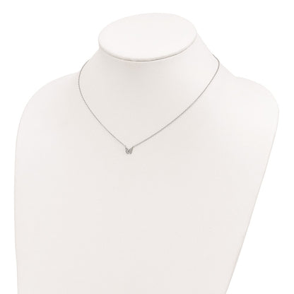 Sterling Silver Rhodium-plated Polished CZ Butterfly 16 Inch Necklace with 2 Inch extension