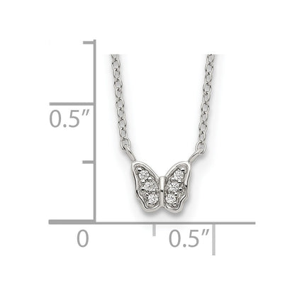 Sterling Silver Rhodium-plated Polished CZ Butterfly 16 Inch Necklace with 2 Inch extension