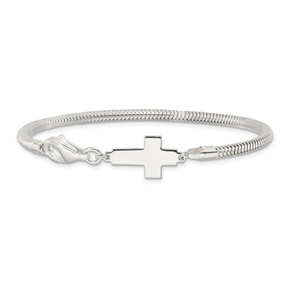 Sterling Silver Sideways Cross Bracelet