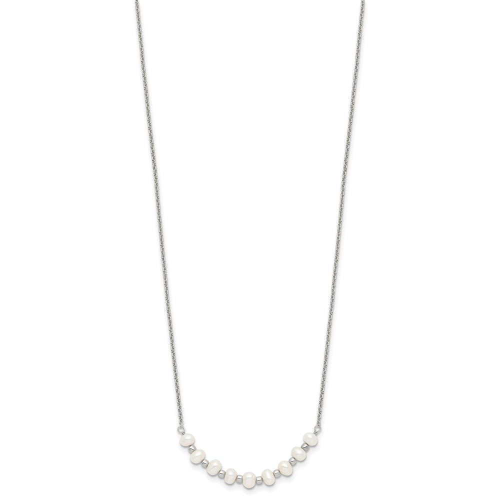 Sterling Silver Polished & Beaded 3-4mm Semi-round Freshwater Cultured Pearl Curved Children's Necklace