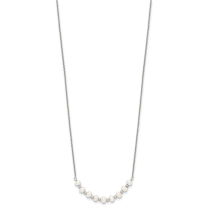 Sterling Silver Polished & Beaded 3-4mm Semi-round Freshwater Cultured Pearl Curved Children's Necklace