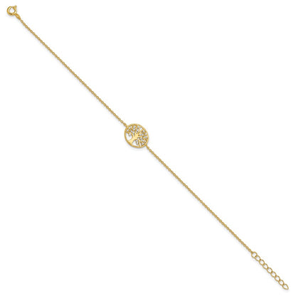 Sterling Silver Polished Gold-plated Tree with CZ Bracelet