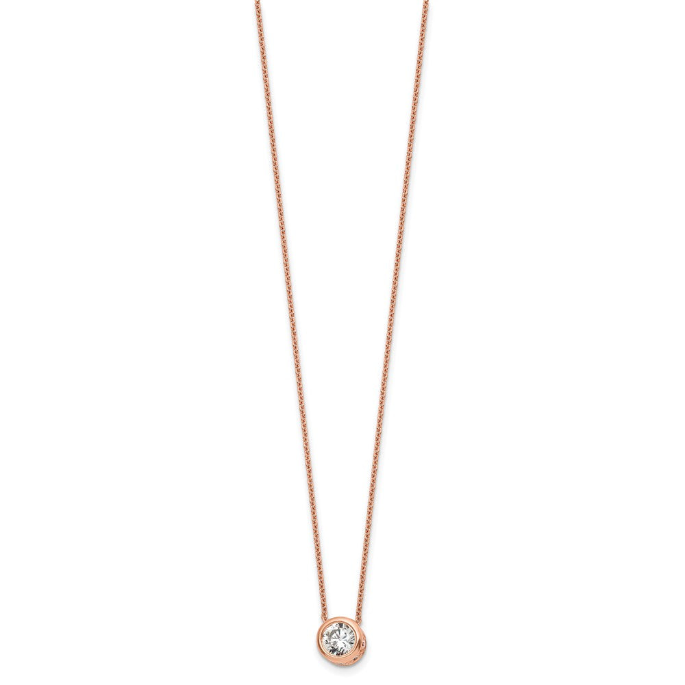 Sterling Silver Rose-tone Polished 8mm White CZ 18 inch Necklace