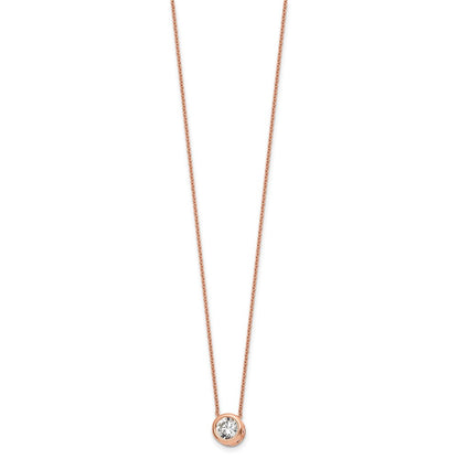 Sterling Silver Rose-tone Polished 8mm White CZ 18 inch Necklace