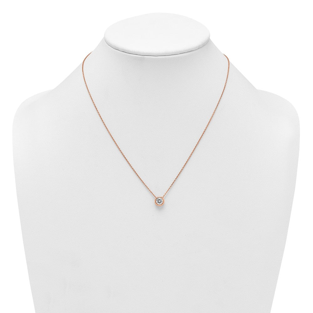 Sterling Silver Rose-tone Polished 8mm White CZ 18 inch Necklace
