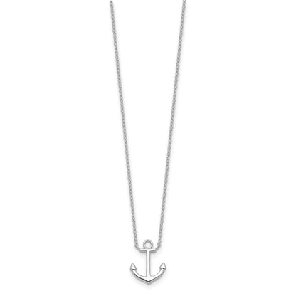 Sterling Silver Rhodium-plated Anchor 16 inch with a 2 inch extention Necklace