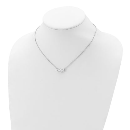 Sterling Silver Rhodium-plated CZ 3-Stone w/1in ext. Necklace