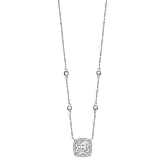 Sterling Silver Rhod-pltd Square CZ Pendant w/2in ext 4-Station Necklace