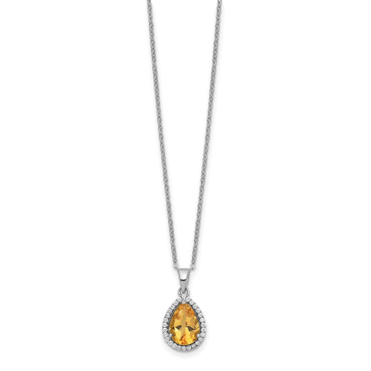 Sterling Silver Rhodium Polished Citrine & CZ Necklace