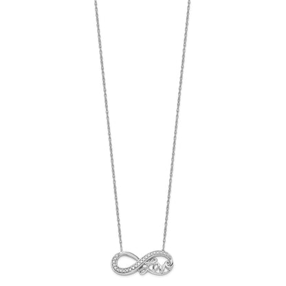Sterling Silver Rhodium Diam. Infinity Symbol LOVE Necklace