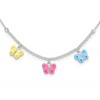 Sterling Silver Polished Yellow, Pink and Blue Enameled Three Butterfly Children's Necklace