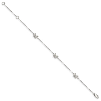 Sterling Silver Rhodium-plated Polished CZ Butterflies 6 inch Bracelet with 1 inch extension