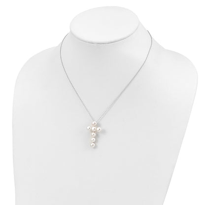 Sterling Silver Rhodium-plated 6-7mm White Button Freshwater Cultured Pearl Cross 17 inch Necklace