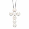 Sterling Silver Rhodium-plated 6-7mm White Button Freshwater Cultured Pearl Cross 17 inch Necklace