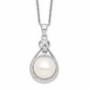 Sterling Silver Rhodium-plated 10-11mm White Button Freshwater Cultured Pearl and CZ 17 inch Necklace