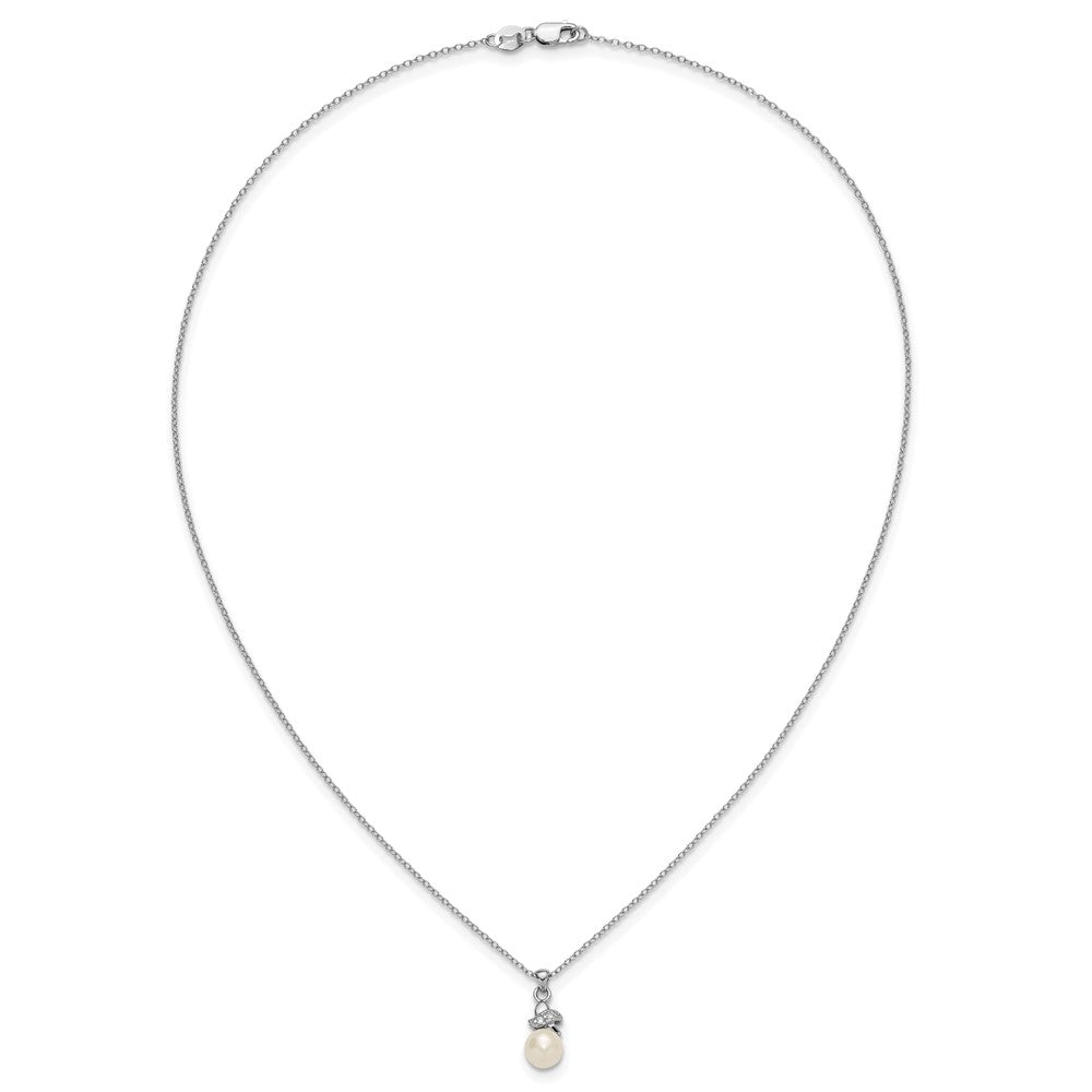 Sterling Silver Rhodium-plated 6-7mm White Button Freshwater Cultured Pearl and CZ 17 inch Necklace