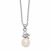 Sterling Silver Rhodium-plated 6-7mm White Button Freshwater Cultured Pearl and CZ 17 inch Necklace