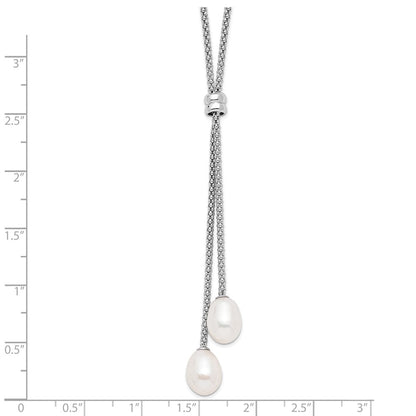 Sterling Silver Rhodium-plated 7-8mm Teardrop Freshwater Cultured Pearl 16 inch with 2 inch Extension Drop Necklace
