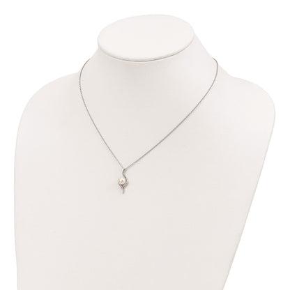 Sterling Silver Rhodium-plated 6-7mm White Semi-Round Freshwater Cultured Pearl and CZ 17 inch Necklace