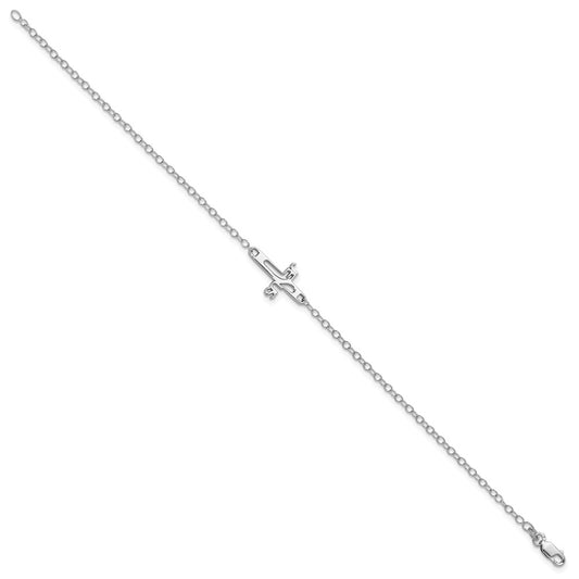 Sterling Silver Rhodium-plated Jesus Cross Anklet