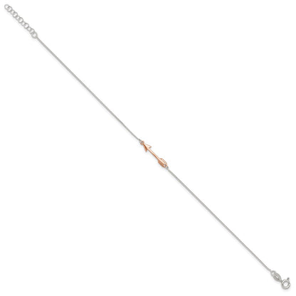 Sterling Silver with Rose-tone Arrow 10 inch Plus 1 inch Extender - Total 11 inch Anklet