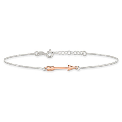 Sterling Silver with Rose-tone Arrow 9 inch Plus 1 inch Extender - Total 10 inch Anklet
