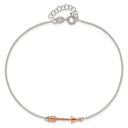 Sterling Silver with Rose-tone Arrow 9 inch Plus 1 inch Extender - Total 10 inch Anklet
