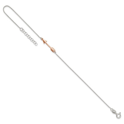 Sterling Silver with Rose-tone Arrow 9 inch Plus 1 inch Extender - Total 10 inch Anklet
