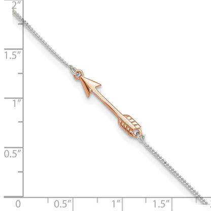 Sterling Silver with Rose-tone Arrow 9 inch Plus 1 inch Extender - Total 10 inch Anklet