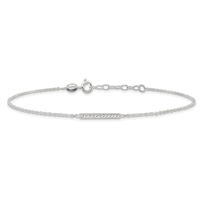Sterling Silver CZ Bar 10 inch Plus 1 inch Extender  - Total 11 inch Anklet